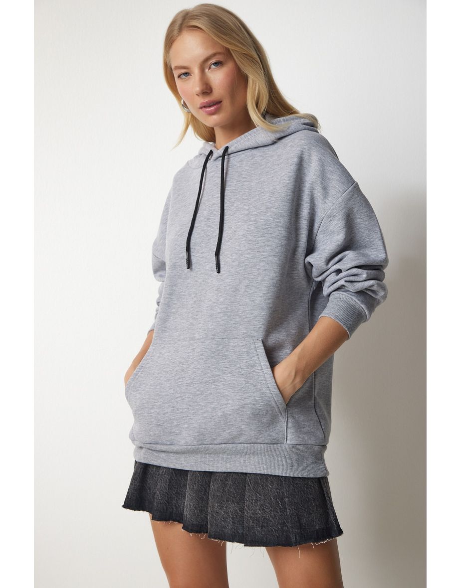 Women's Gray Knitted Hoodie with Knitted Sweatshirt