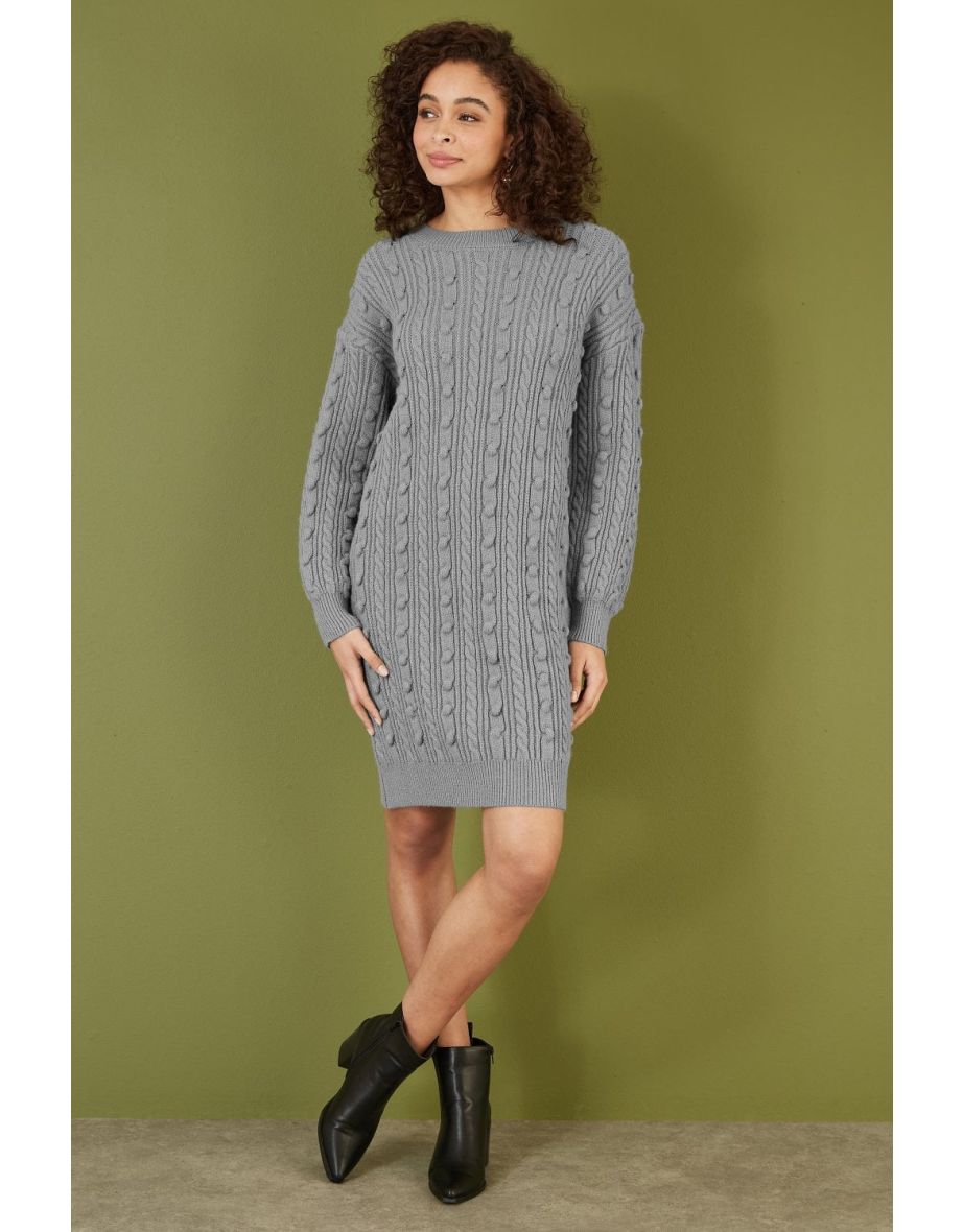 Yumi Grey Cable Knit Tunic Dress