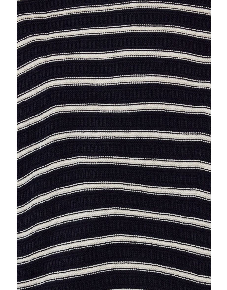 Navy Blue Oversize Crew Neck Striped Knitwear Sweater - 4