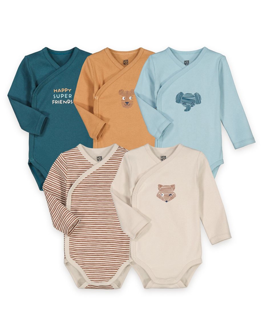 Pack of 5 Wrapover Bodysuits in Cotton