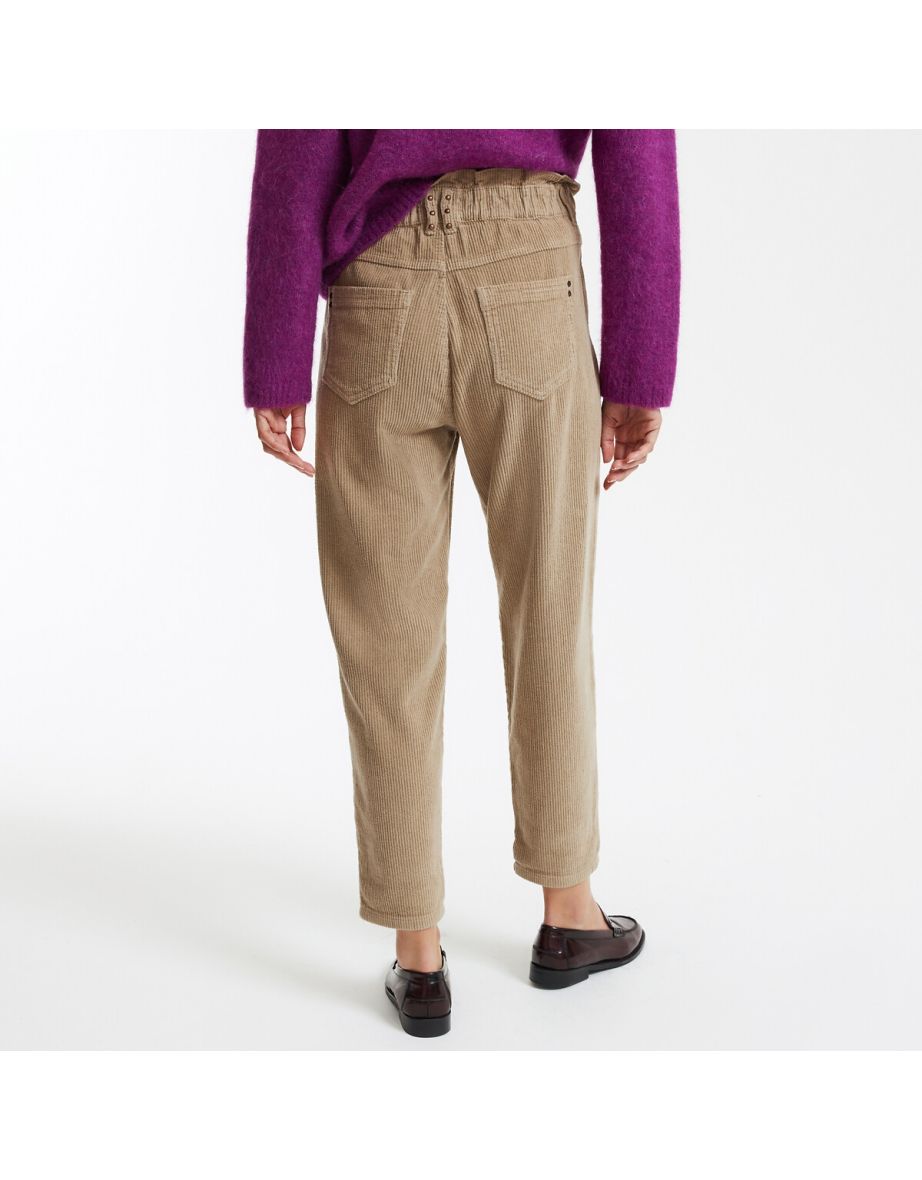 Cotton Corduroy Boyfriend Trousers with High Waist - 3