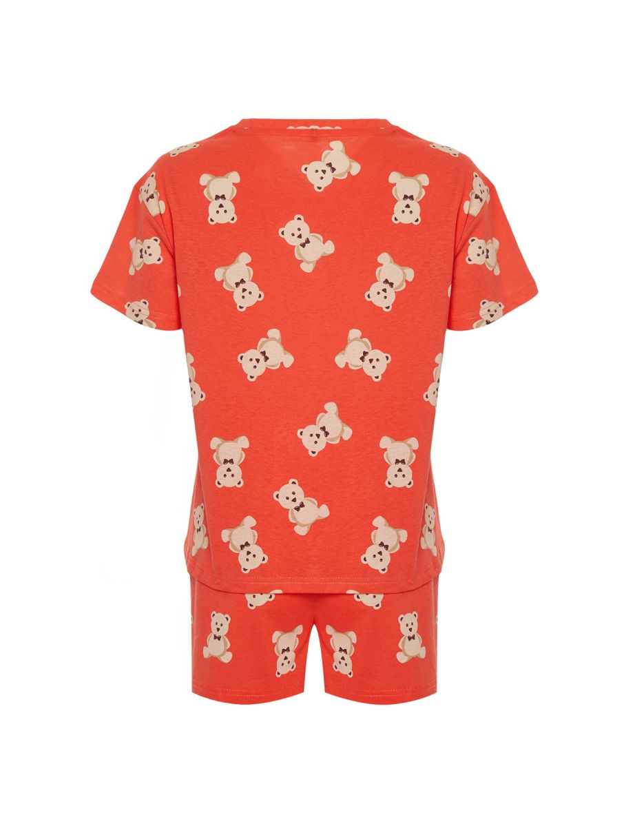 Cinnamon 100% Cotton Teddy Bear Printed T-shirt-Shorts Knitted Pajama Set - 7