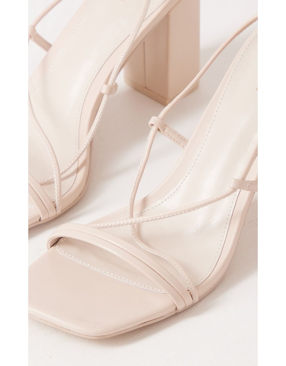 Cream PU Square Toe Barely There Multi Laced Heeled Sandals - 3