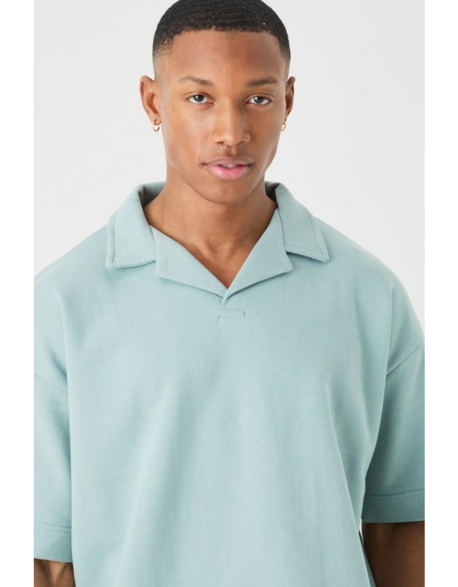 Oversized Man Heavy Interlock Revere Polo - dusty blue - 2