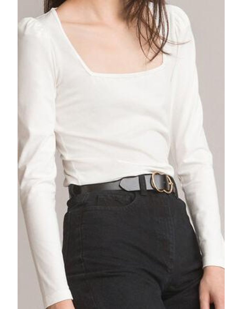 Cotton Square Neck T-Shirt with Long Sleeves - 6