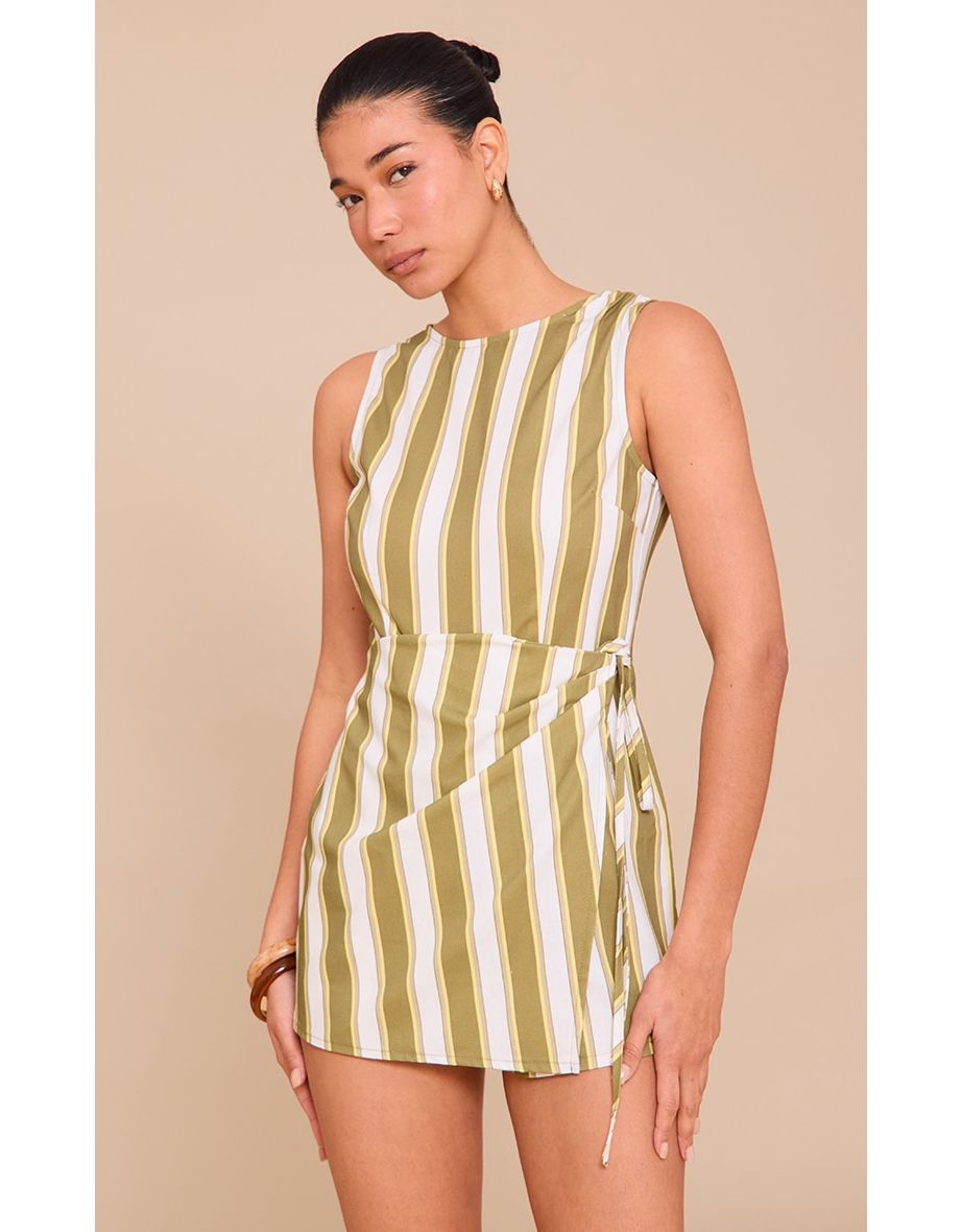Sage Stripe Wrap Front Playsuit