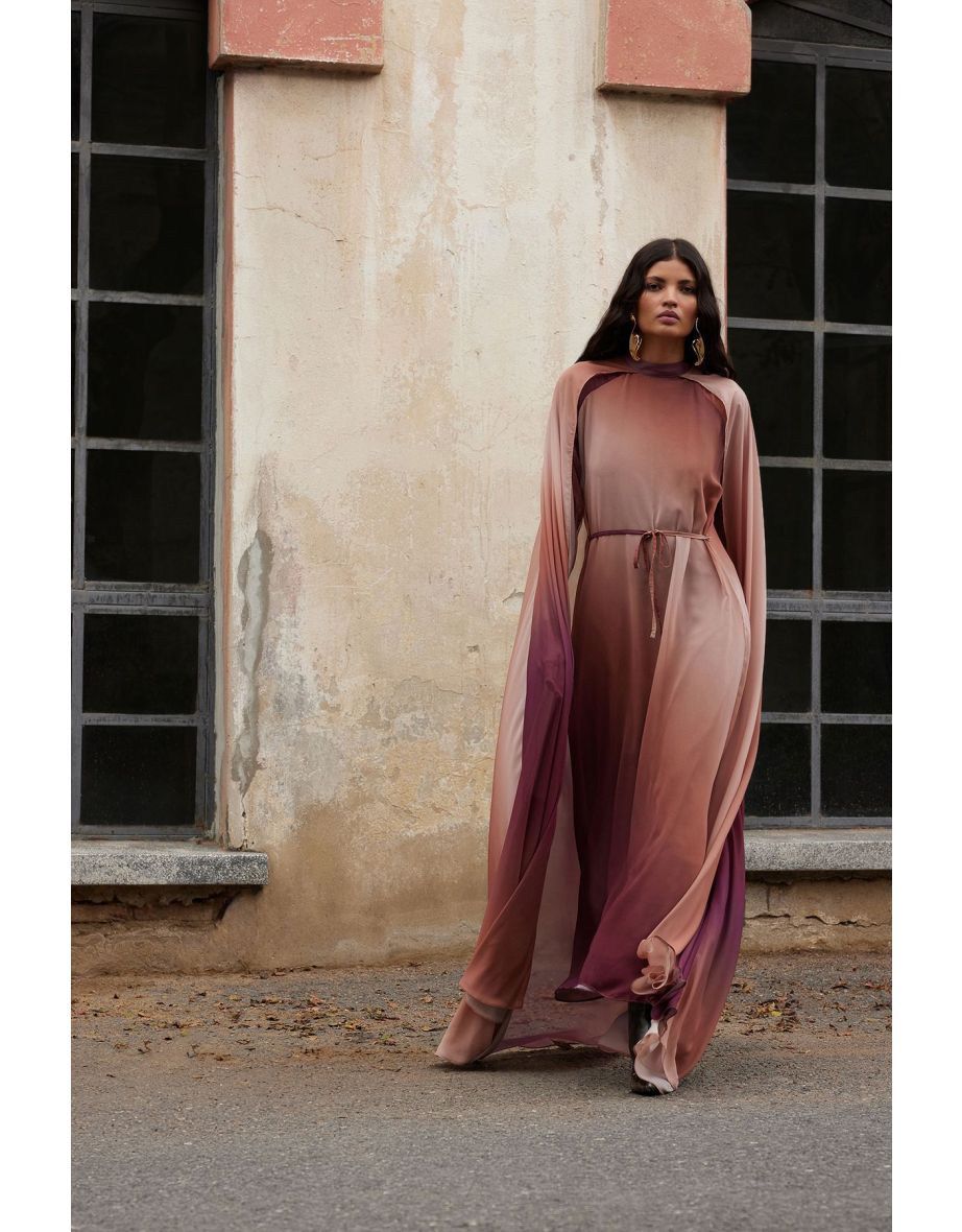 X Artificial Wit Brown Gradient Cloak Evening Dress