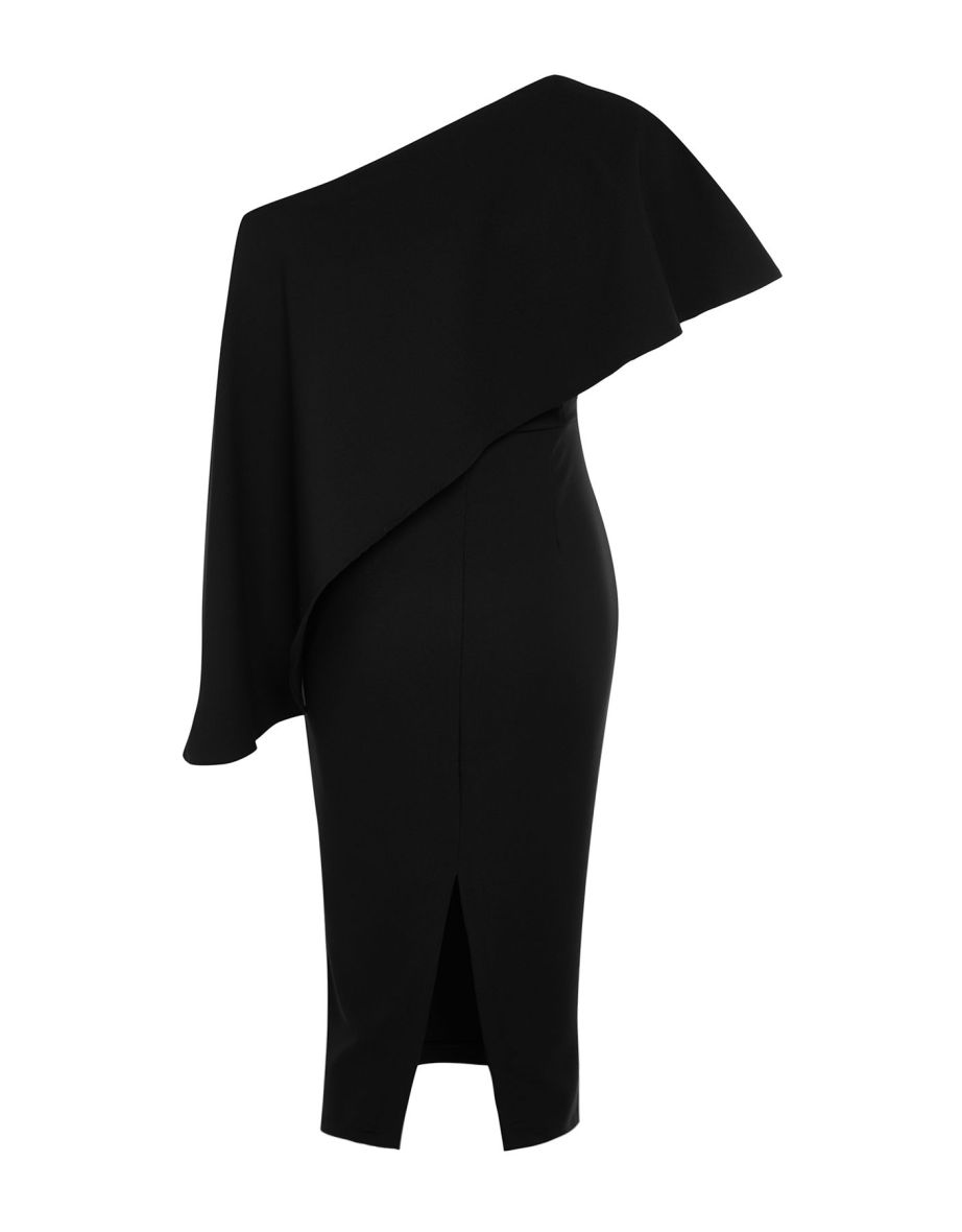 Elegant Evening Dress with Black Cape Detail - 6