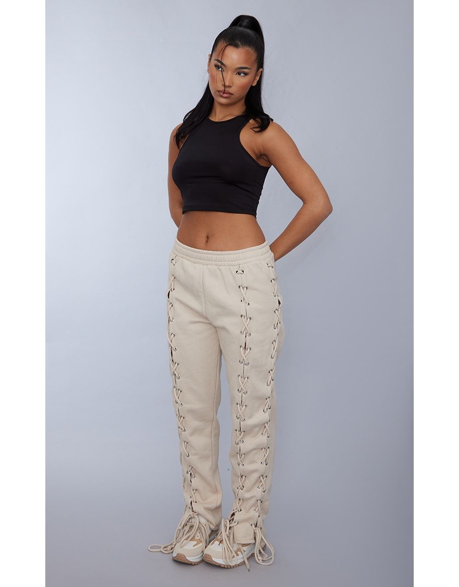Stone Cargo Lace Up Side Zip Up Crop Top