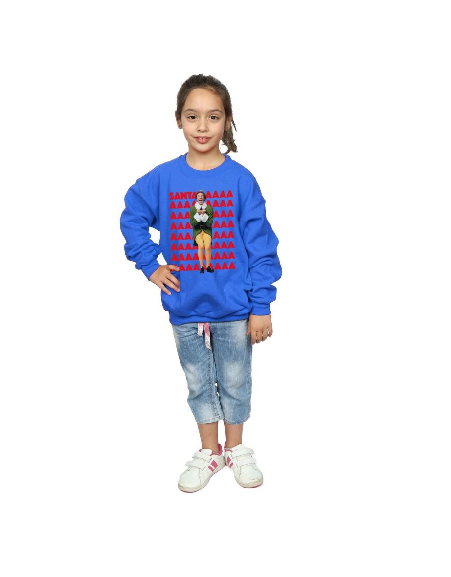 Elf Girls Buddy Santa Scream Sweatshirt - Royal Blue - 3
