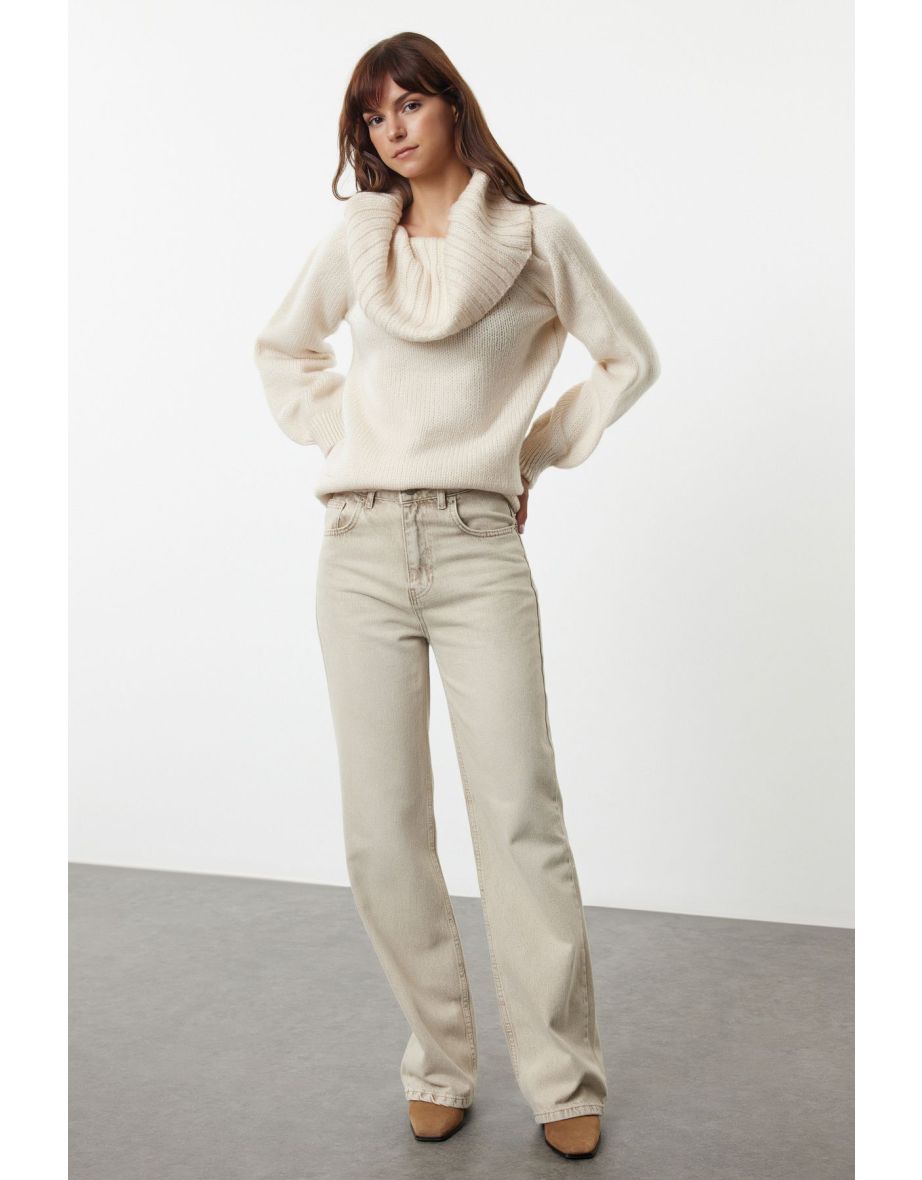 Stone Soft Textured Lace Collar Knitwear Sweater
