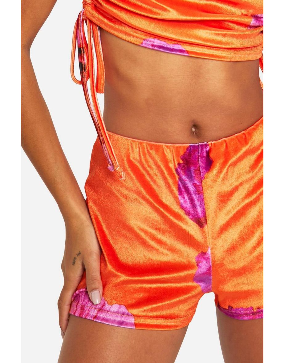 Velvet Floral Printed Booty Short - orange - 3