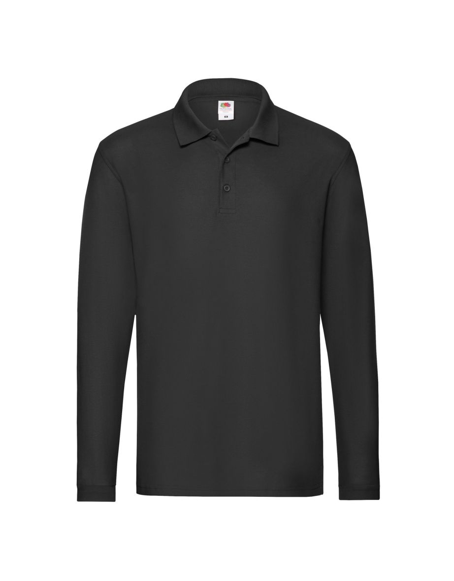 Fruit of the Loom Mens Premium Pique Long-Sleeved Polo Shirt - Black