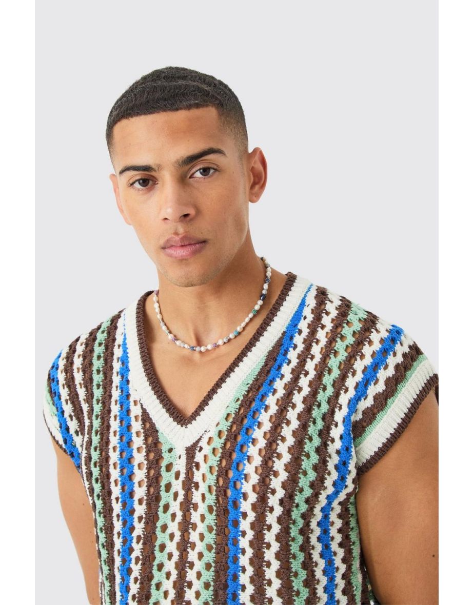 Boxy Oversized Open Stitch V Neck Sweater Vest - multi - 2