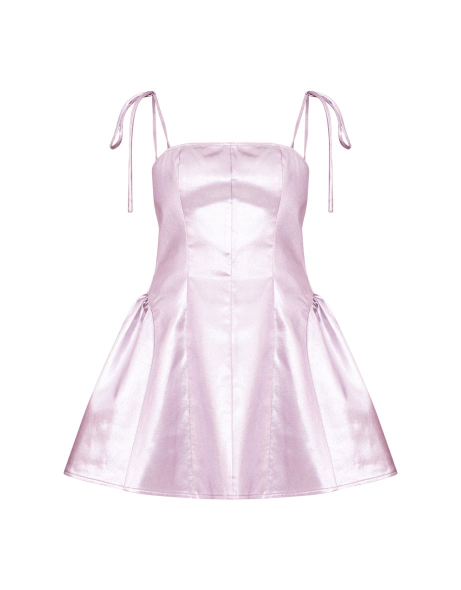 Pink Metallic Mini Skater Dress - 4