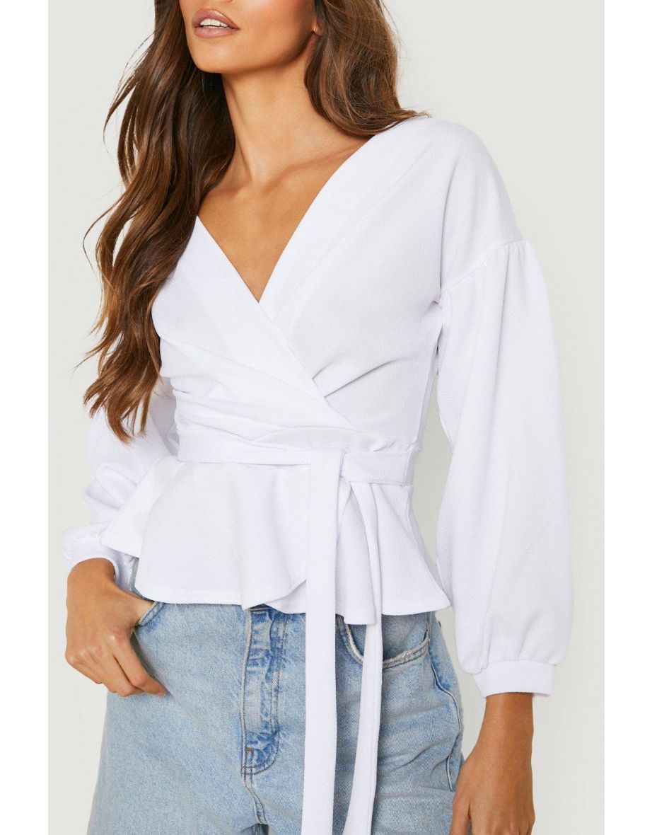 Bell Sleeve Wrap Over Top - white - 3