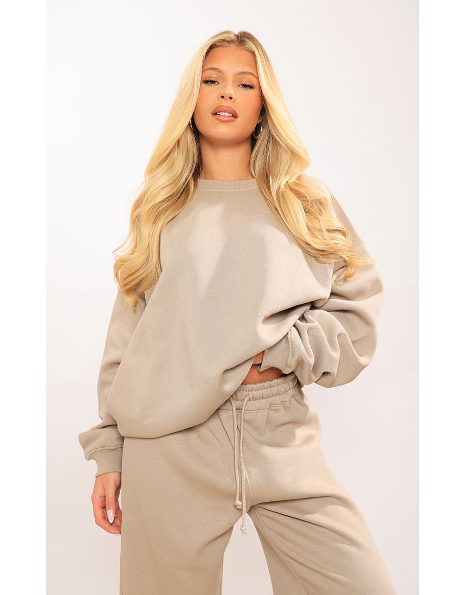 Mocha Panelled Rib Detail Oversized Sweatshirt