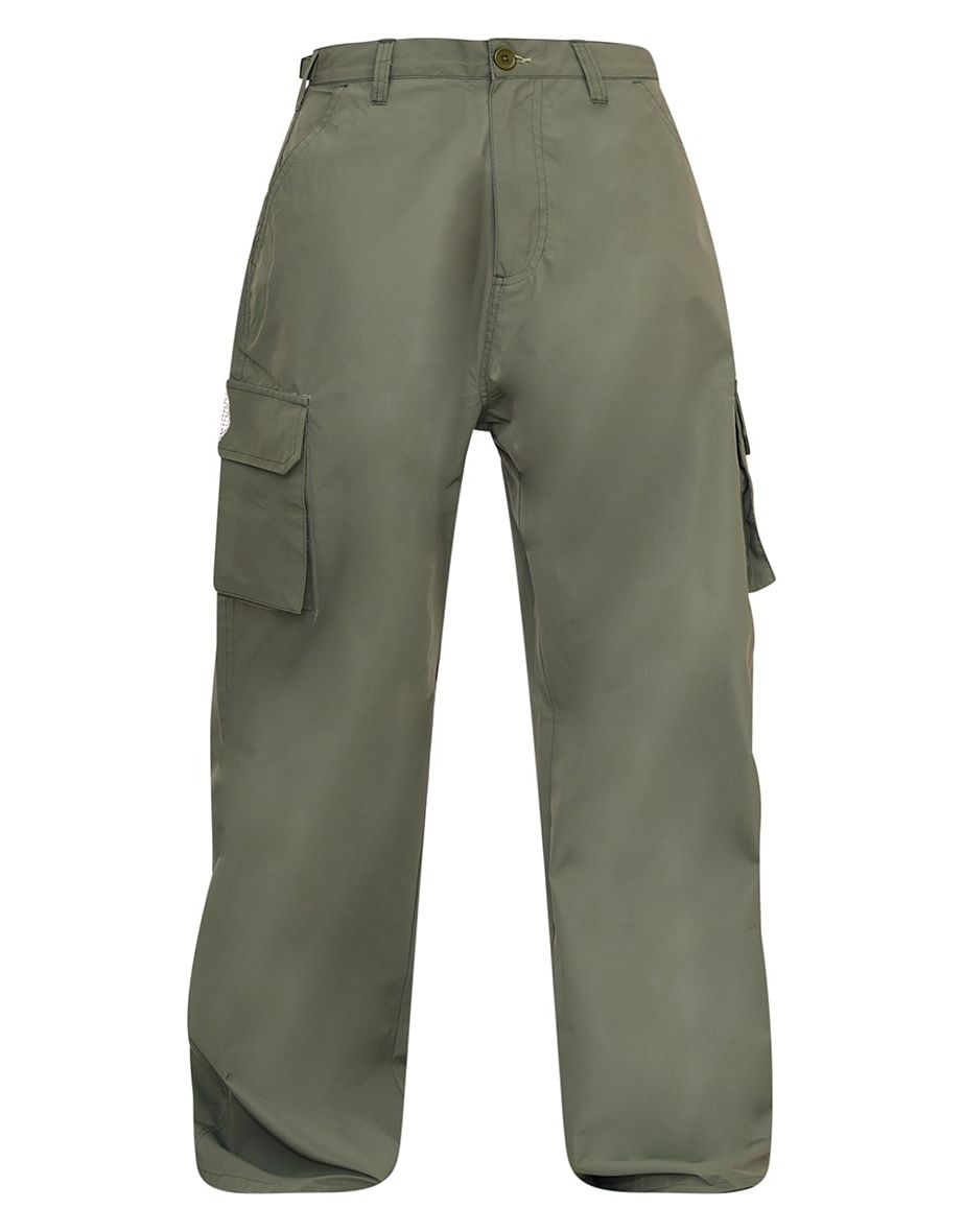 Khaki Pocket Side Coated Wide Leg Cargo Bottoms - 4