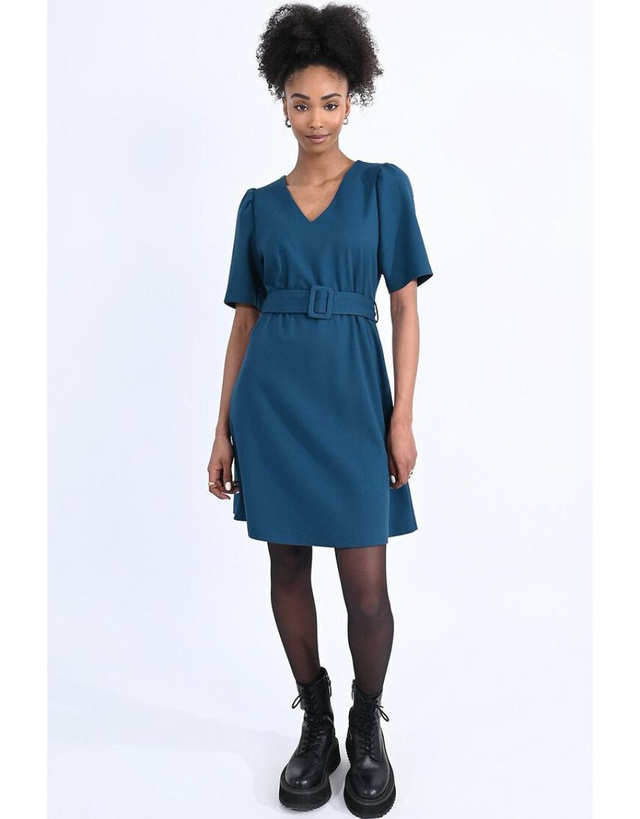 Mini Skater Dress with Short Puff Sleeves