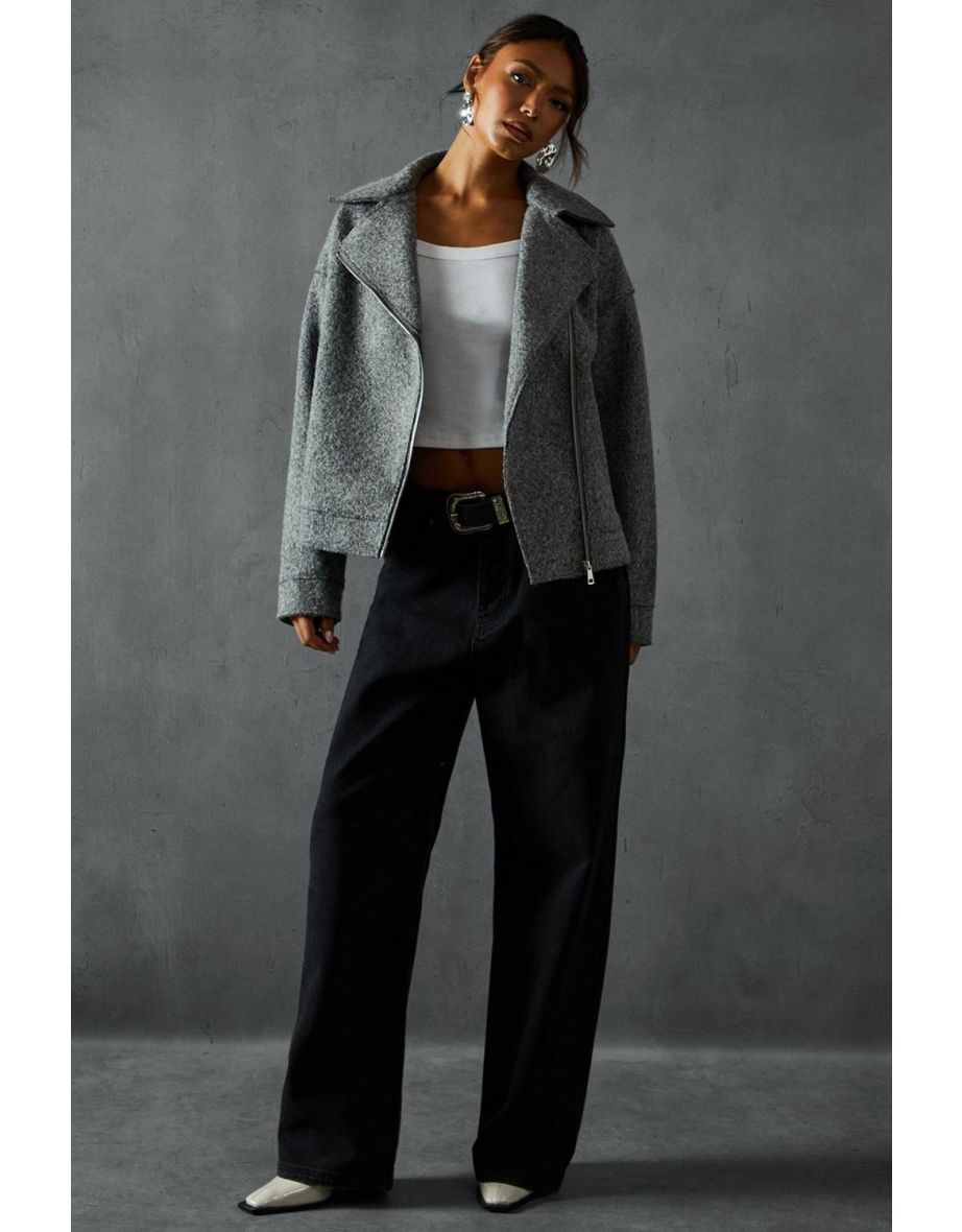 Wool Look Biker Jacket