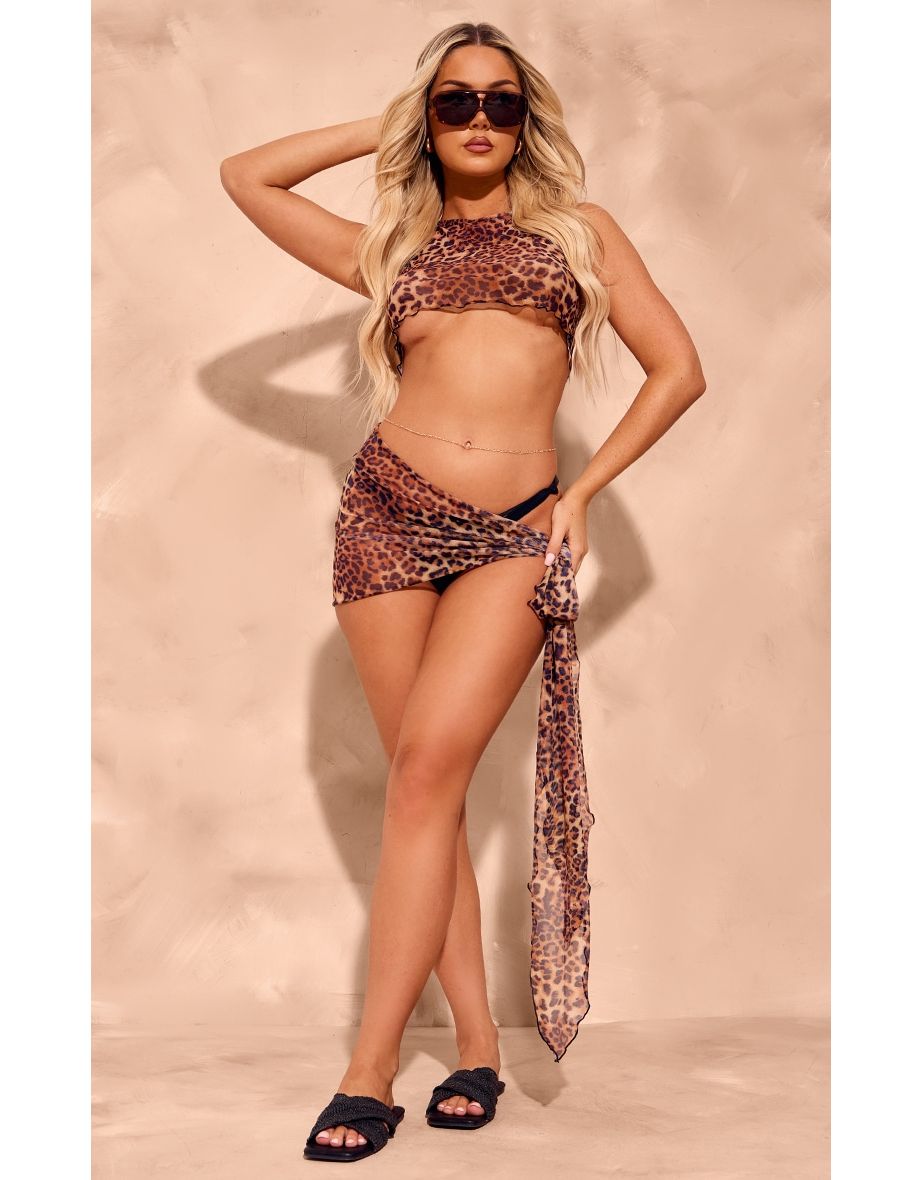 Multi Leopard Print Mesh Mini Beach Sarong