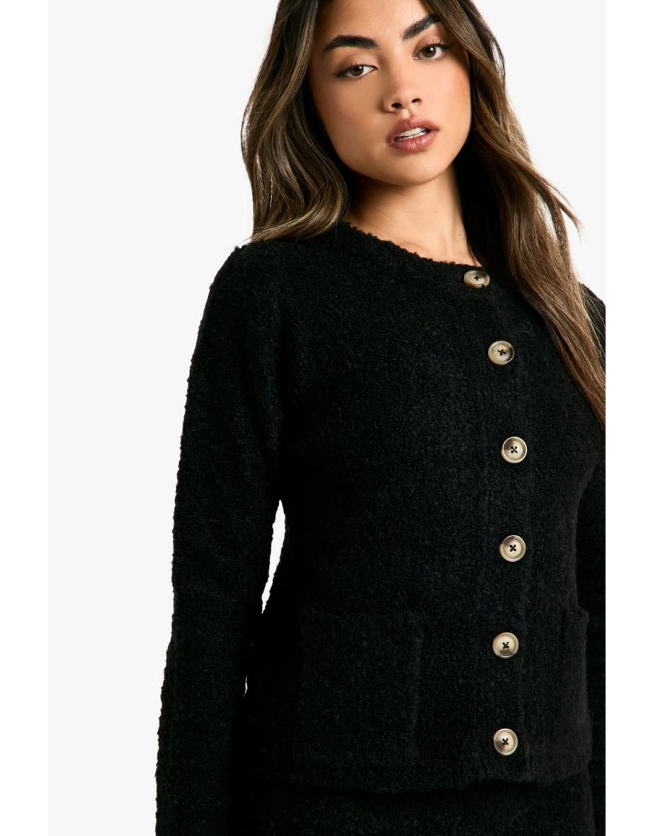 Borg Knitted Pocket Detail Crop Cardigan And Knitted Vest Set - 3