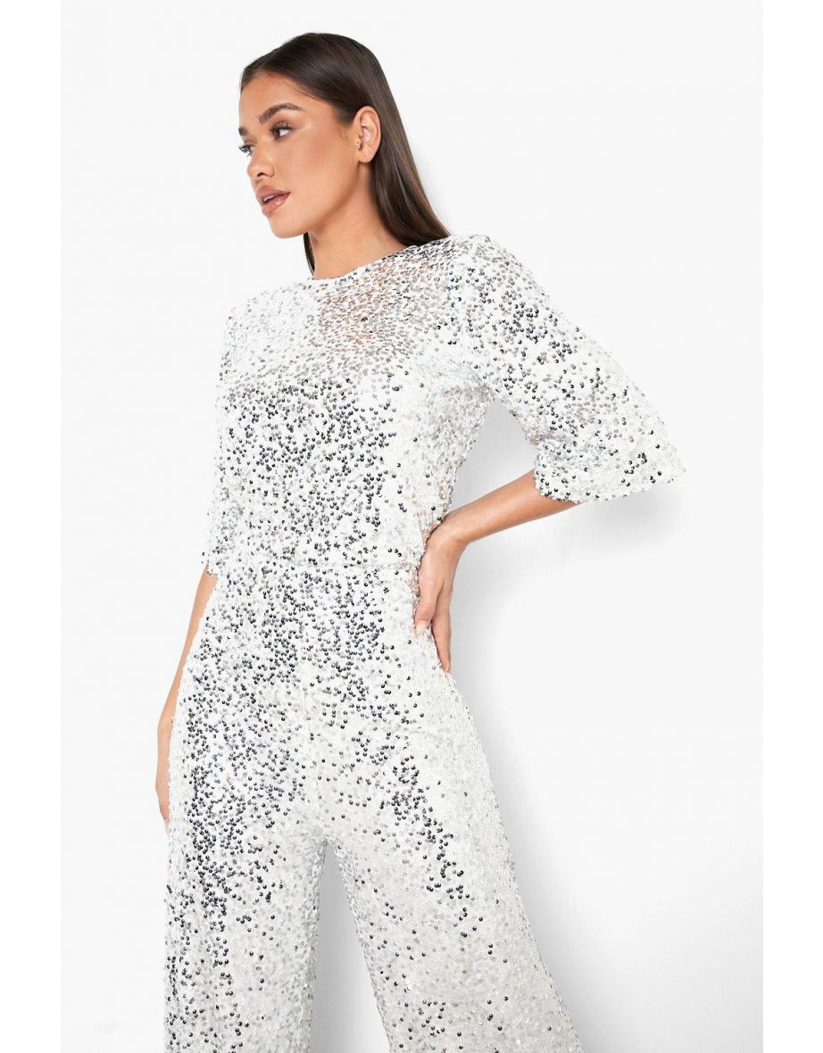 Sequin Wide Leg Jumpsuit - neutral - 3