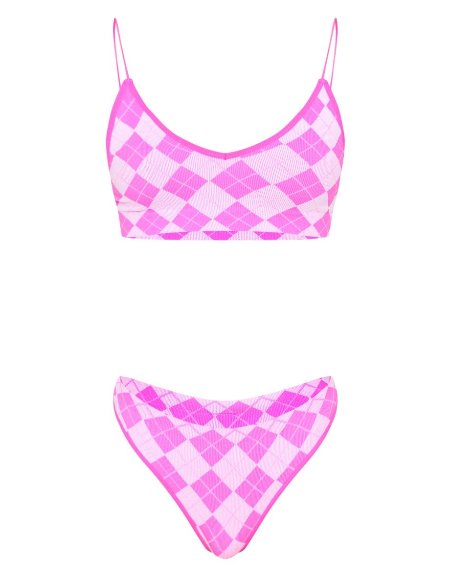 Pink Argyle Seamless Bralette and Thong Lingerie Set - 3
