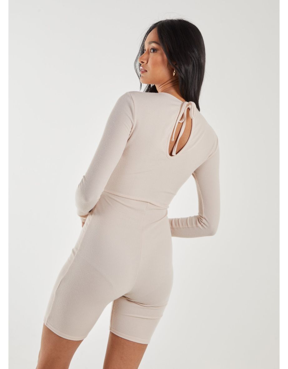 Ribbed Letterbox Long Sleeve Top With Cut Out Back - 3