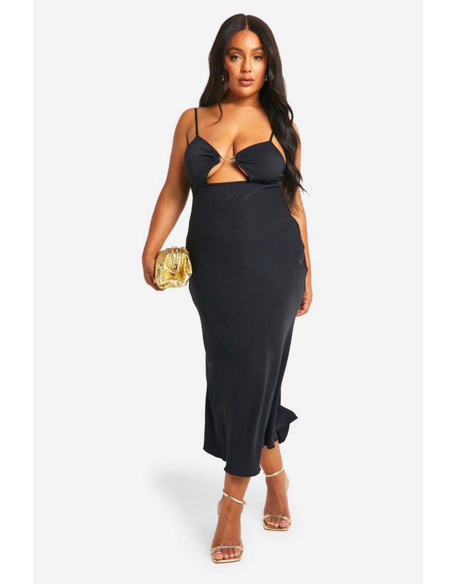 Plus Gold Clasp Detail Midaxi Dress - black