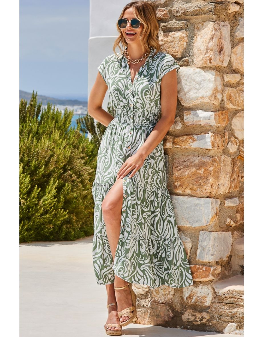 Sage Green Paisley Print Shirt Dress - 4