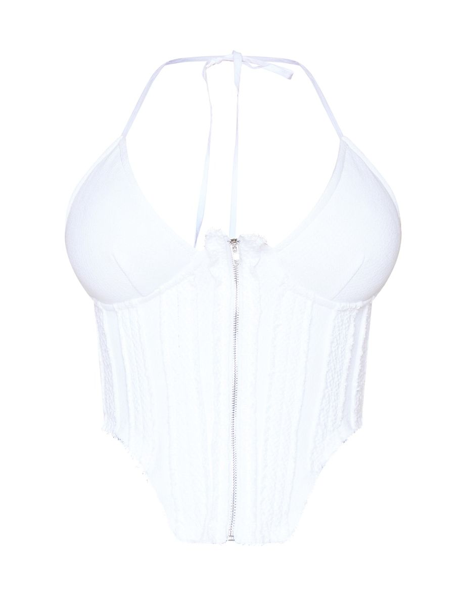 Shape Cream Panel Detail Zip Front Corset - 4