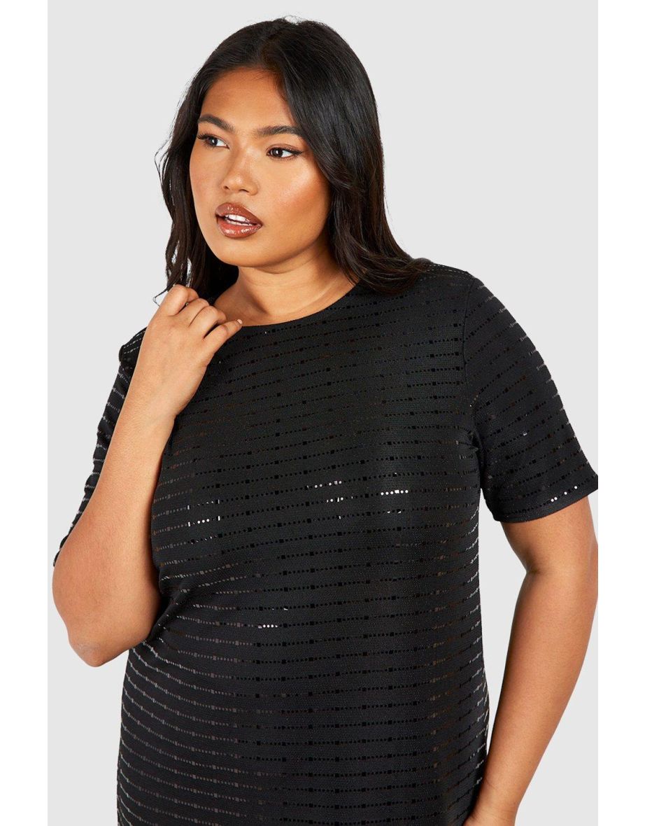 Plus Metallic Shoulder Pad T-shirt Dress - black - 3