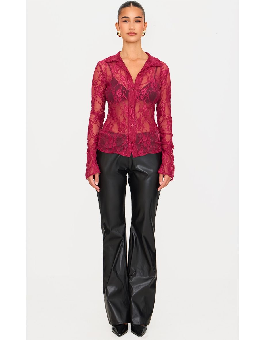 Burgundy Lace Collared Shirt