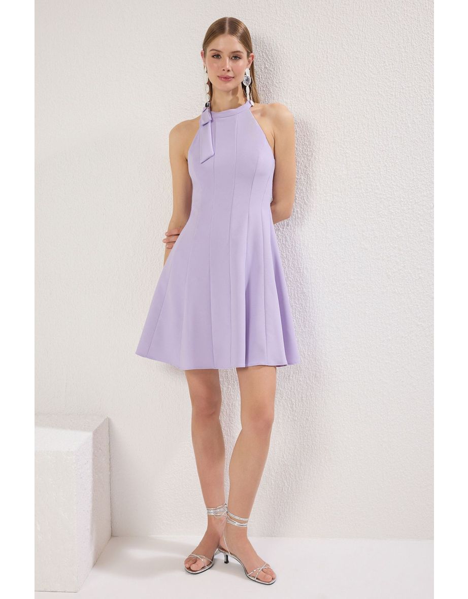 Lilac Plain Skirt Waist-opening tie detail Mini Woven Dress