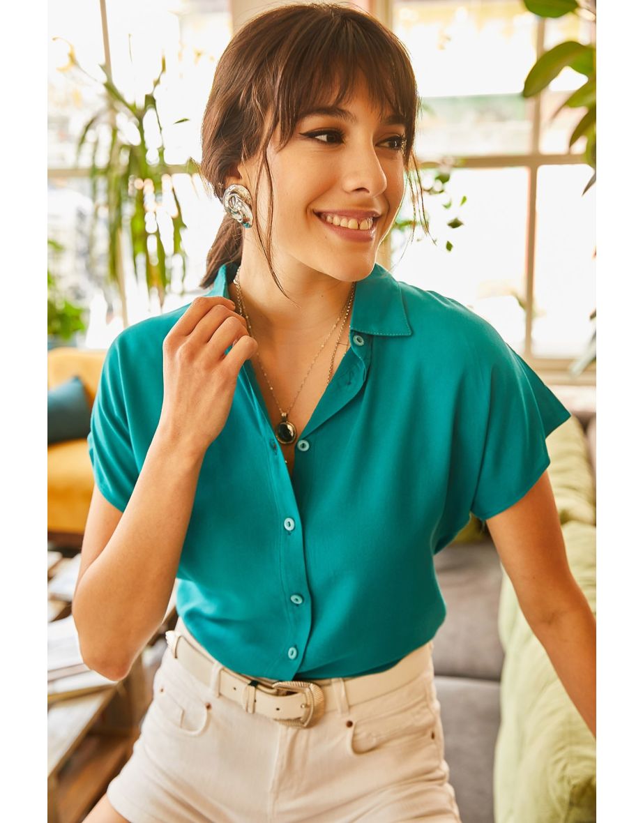 Women's Petrol Green Bat Viscose Shirt