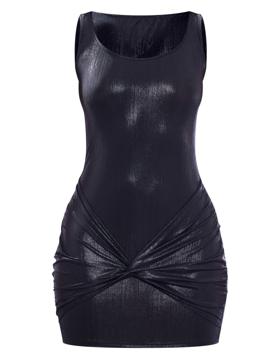 Black Metallic Bodycon Mini Dress - 4