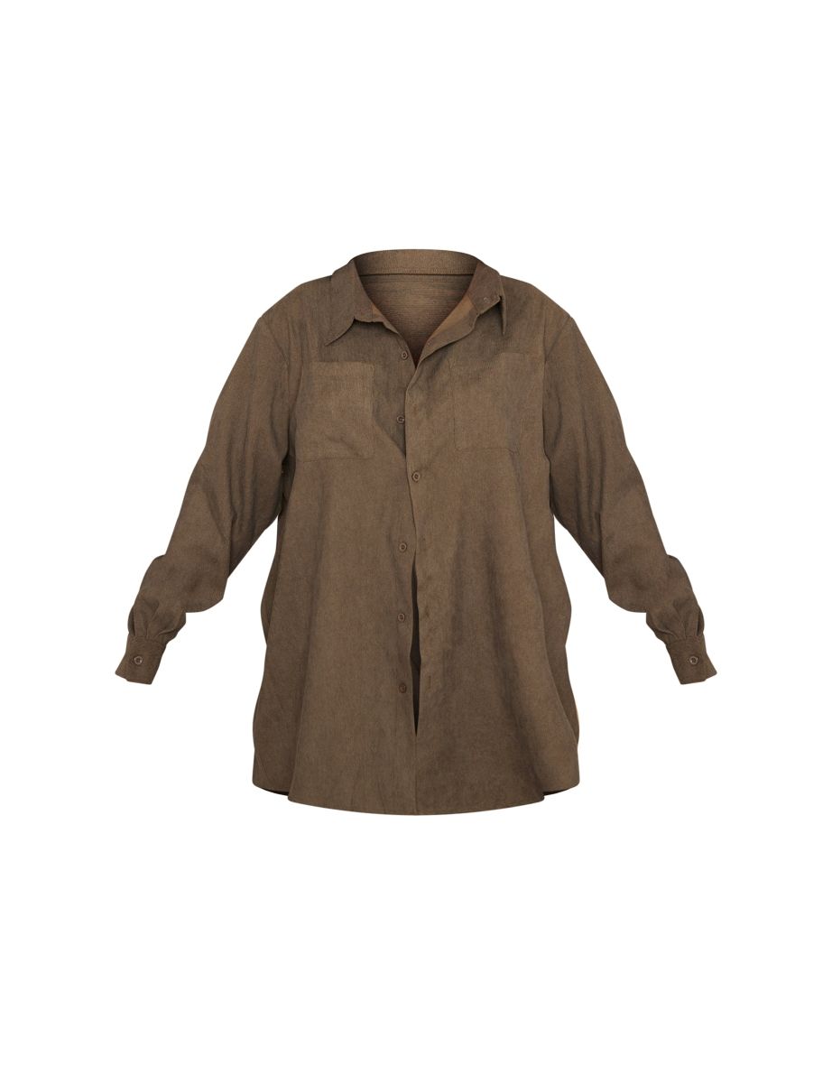 Khaki Corduroy Oversized Boxy Shirt - 4