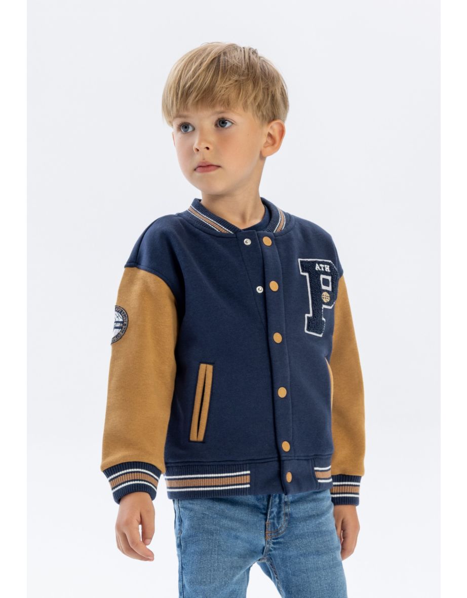 Boys Fleece Baseball Jacket with Contrast Sleeves