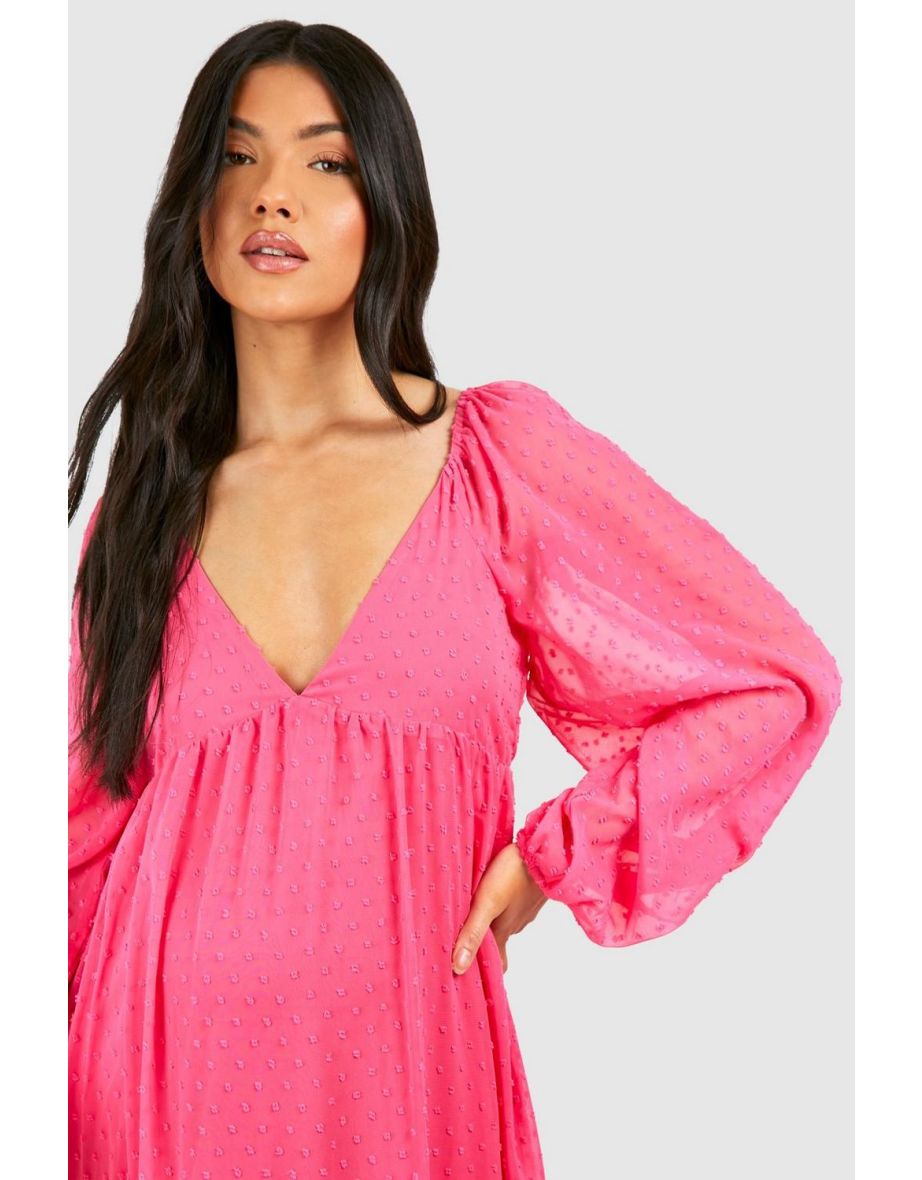 Maternity V Neck Tiered Dobby Maxi Dress - pink - 3