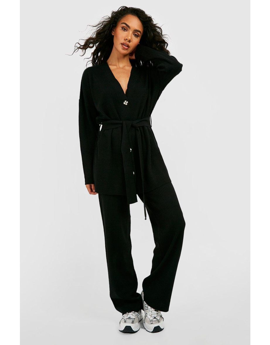 Knitted Cardigan & Wide Leg Trouser Co-ord - black