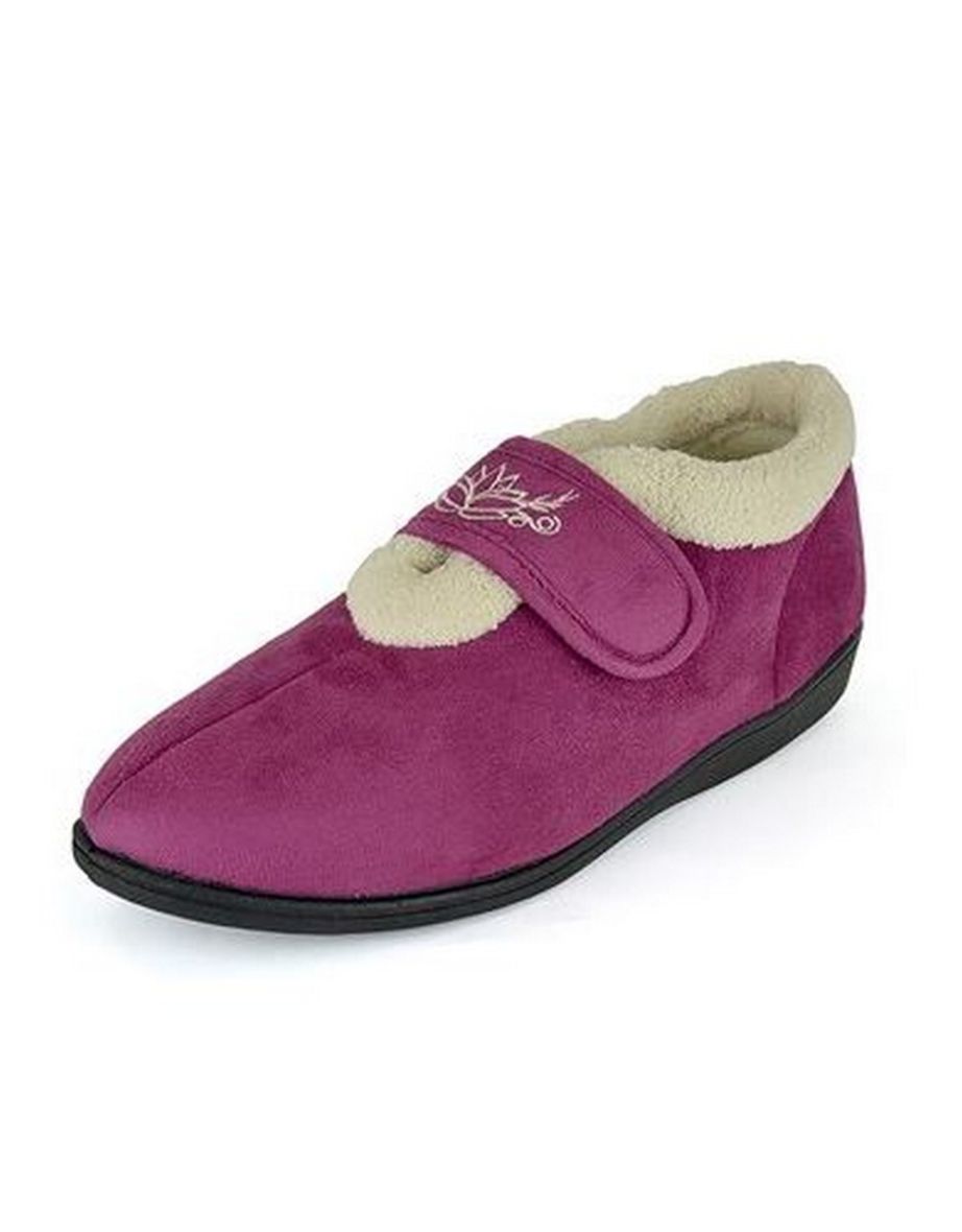 Womens/Ladies Embroidered Slippers - Raspberry