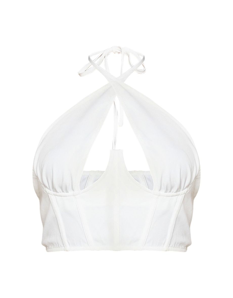 White Woven Underbust Corset Top - 4