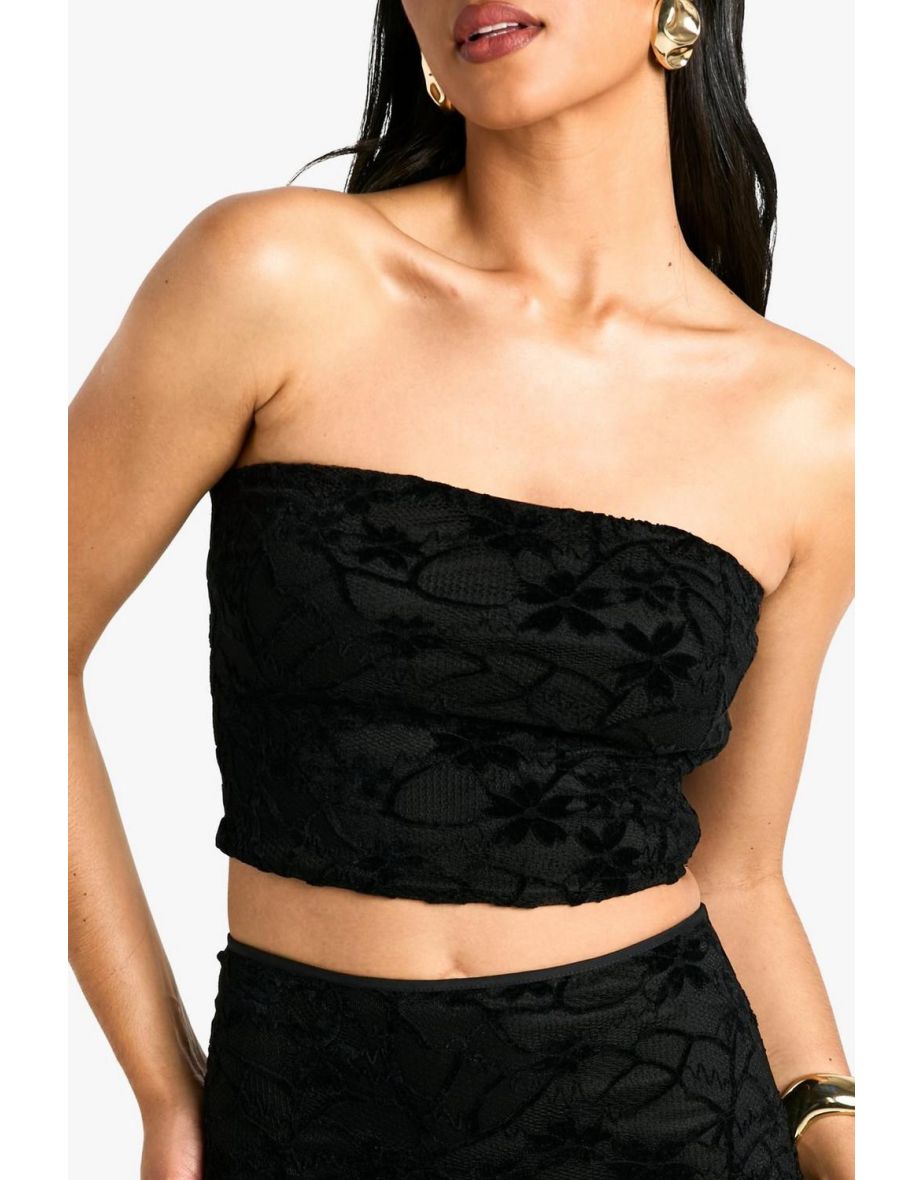 Velvet Lace Bandeau Top - black - 3