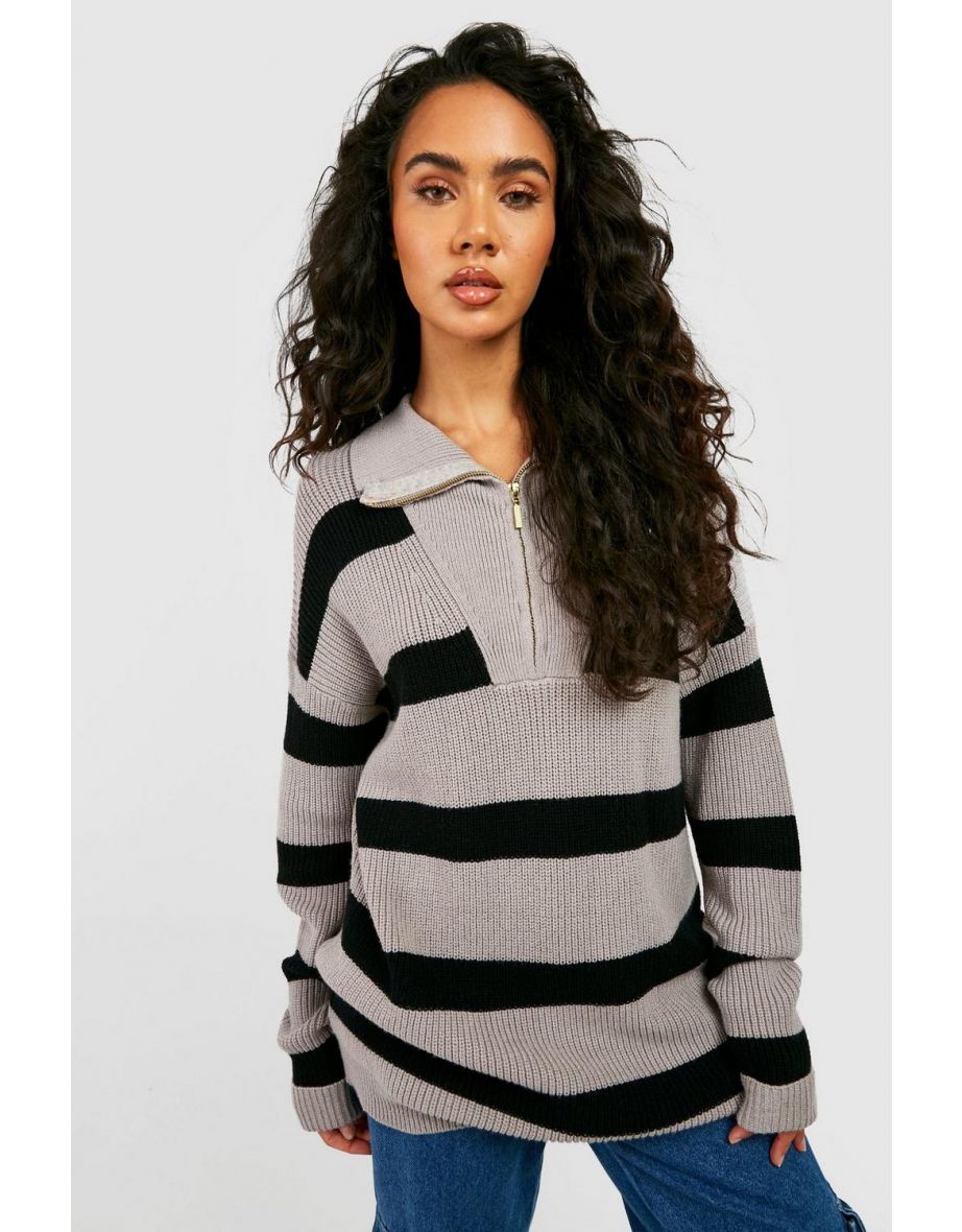 Stripe Funnel Neck Jumper - steel - 3