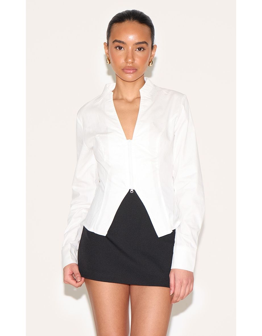 Petite White Zip Up Shirt