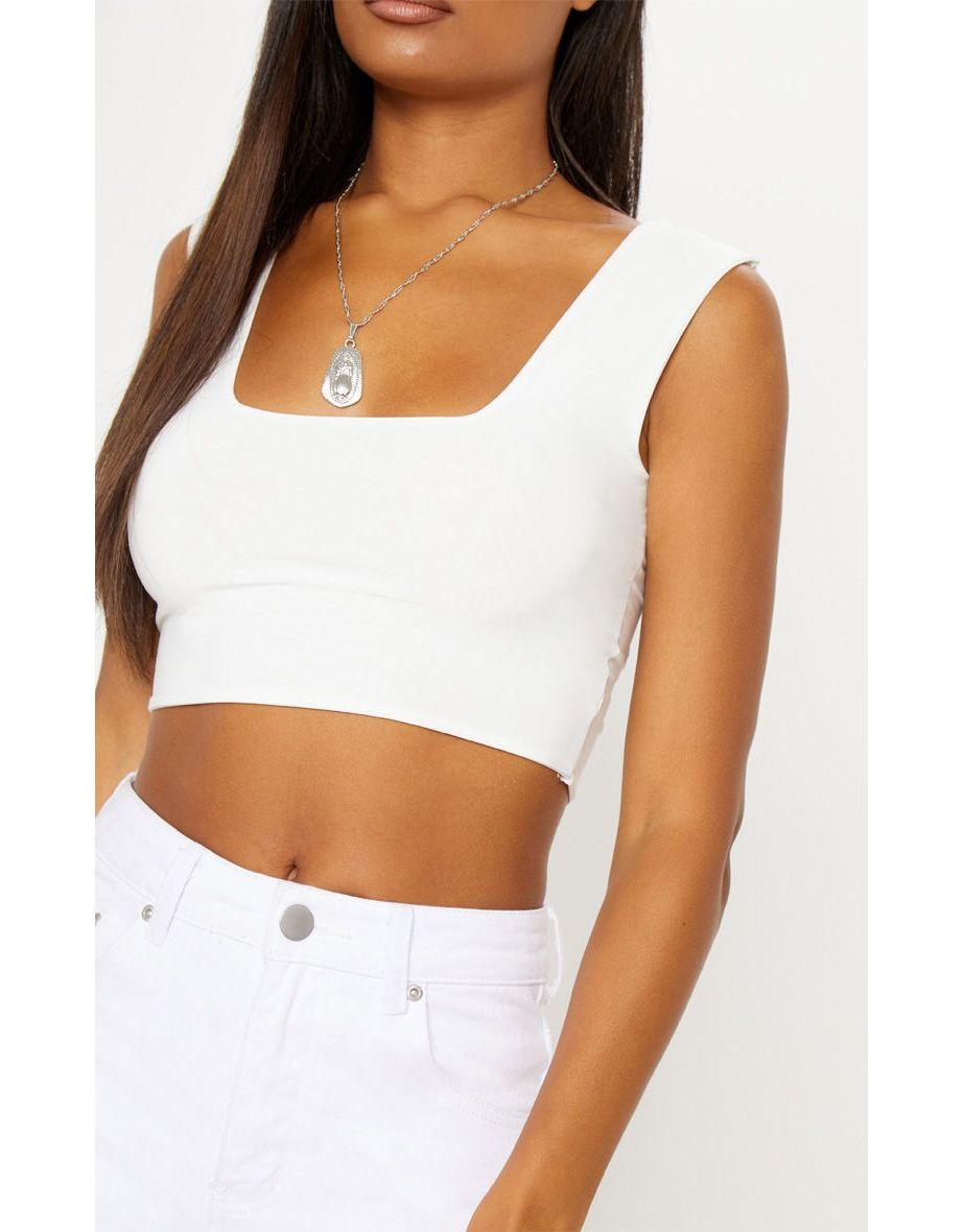 White Second Skin Slinky Square Neck Top - 3