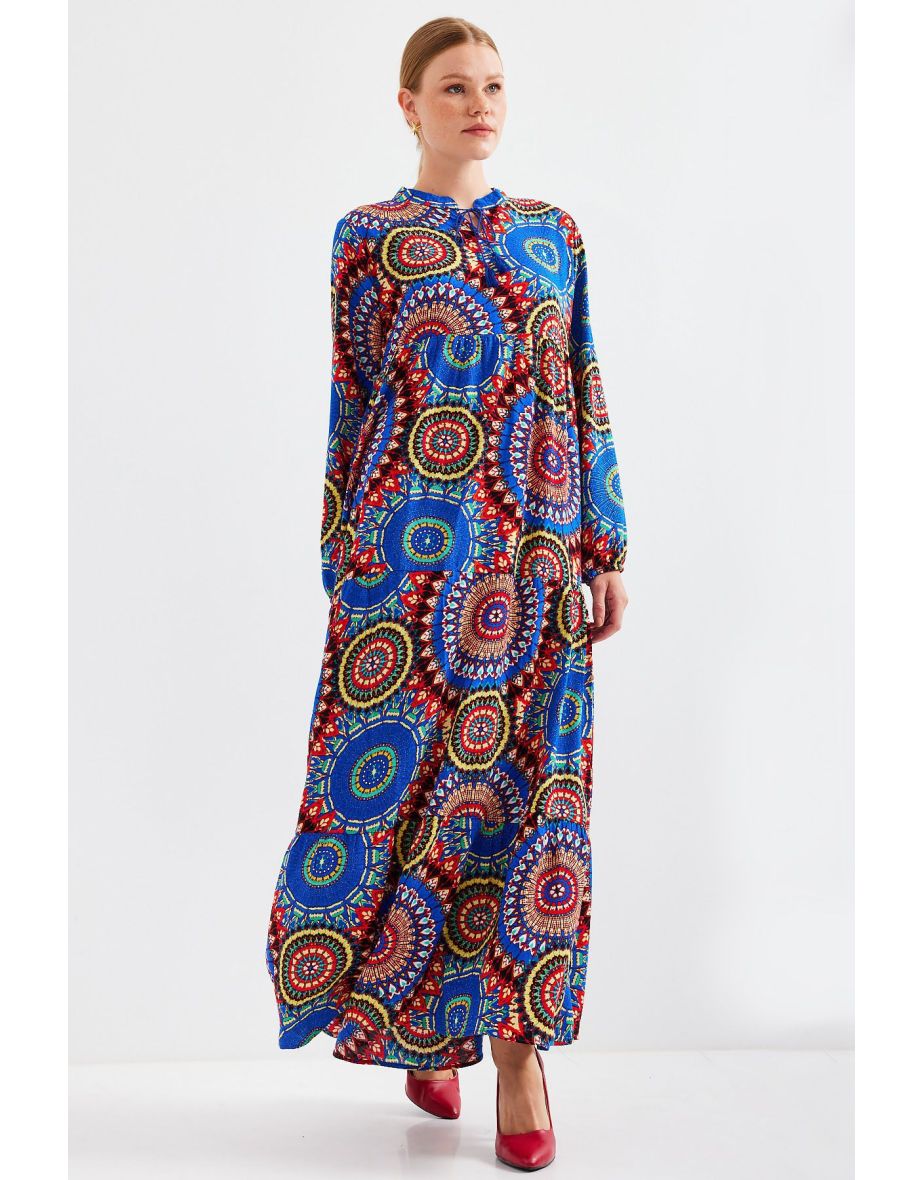 Collar Lace-Up Hijab Dress