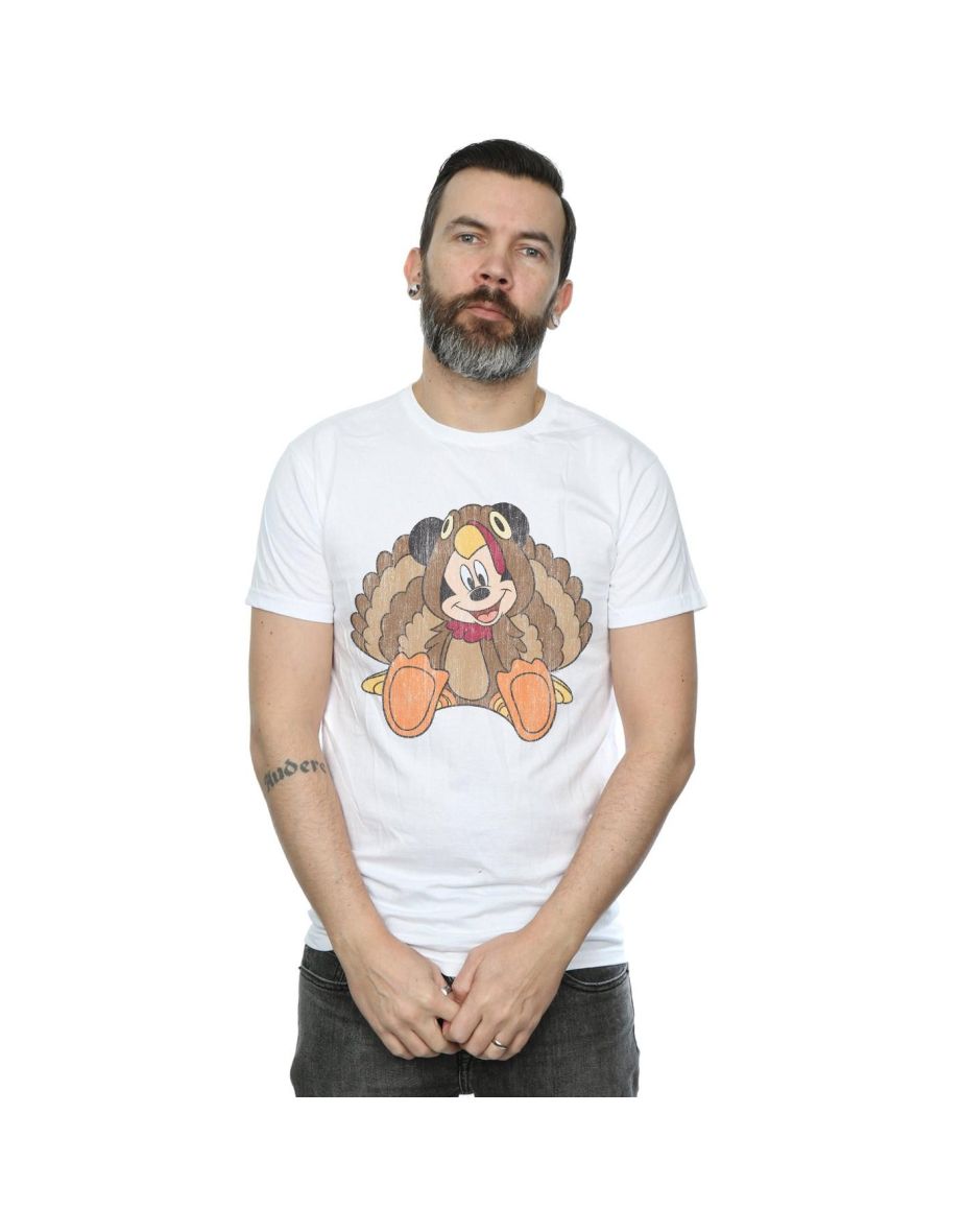 Disney Mens Mickey Mouse Thanksgiving Turkey Costume T-Shirt - White