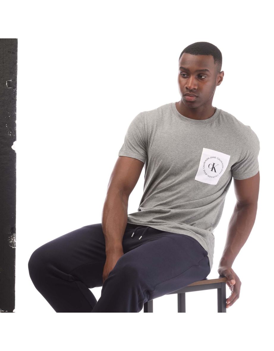 Men's Calvin Klein Round Logo Pocket T-Shirt in Grey - 3